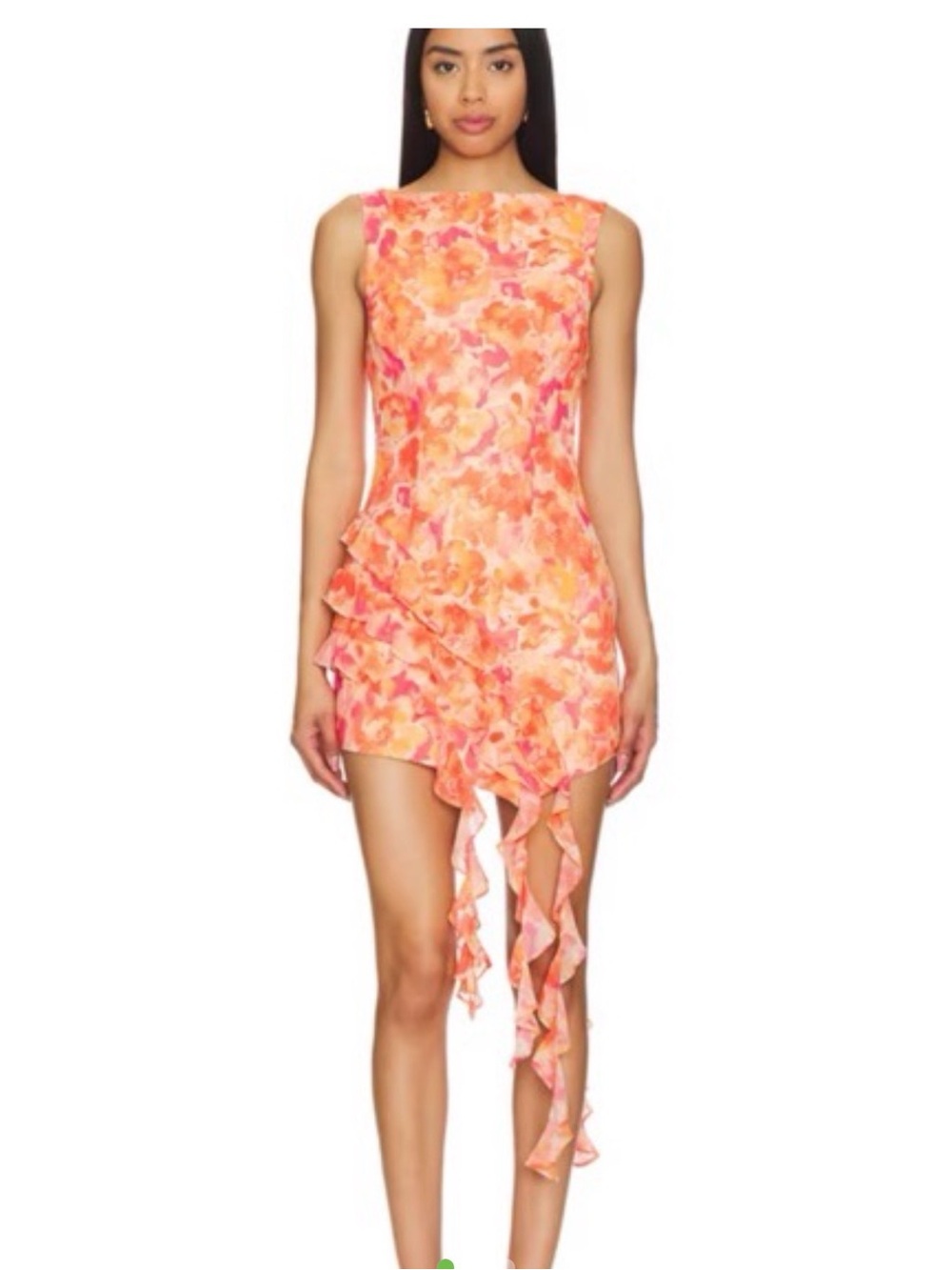 Lovers + Friends Coral and Pink Floral Ruffle Mini Dress